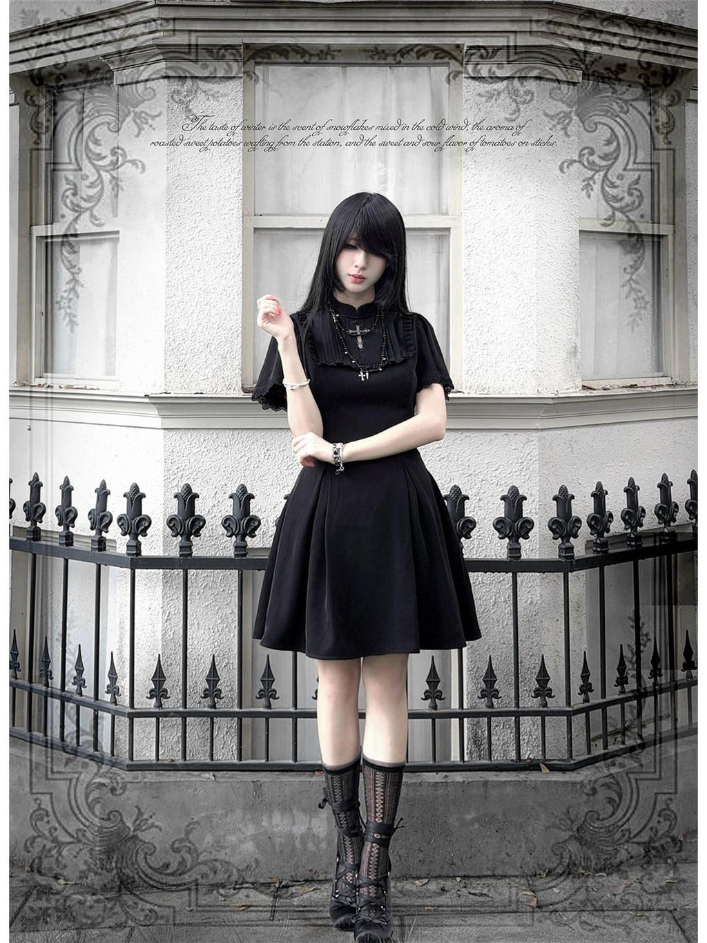 Kyouko Baby Black Cross Gothic Original Design Women's Casual Midi Dresses