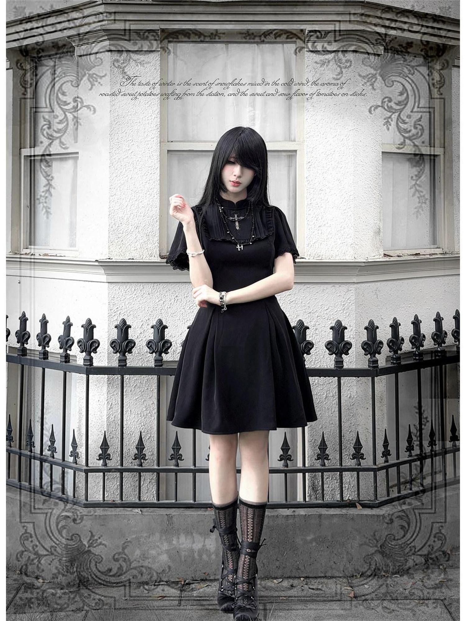 Kyouko Baby Black Cross Gothic Original Design Women's Casual Midi Dresses