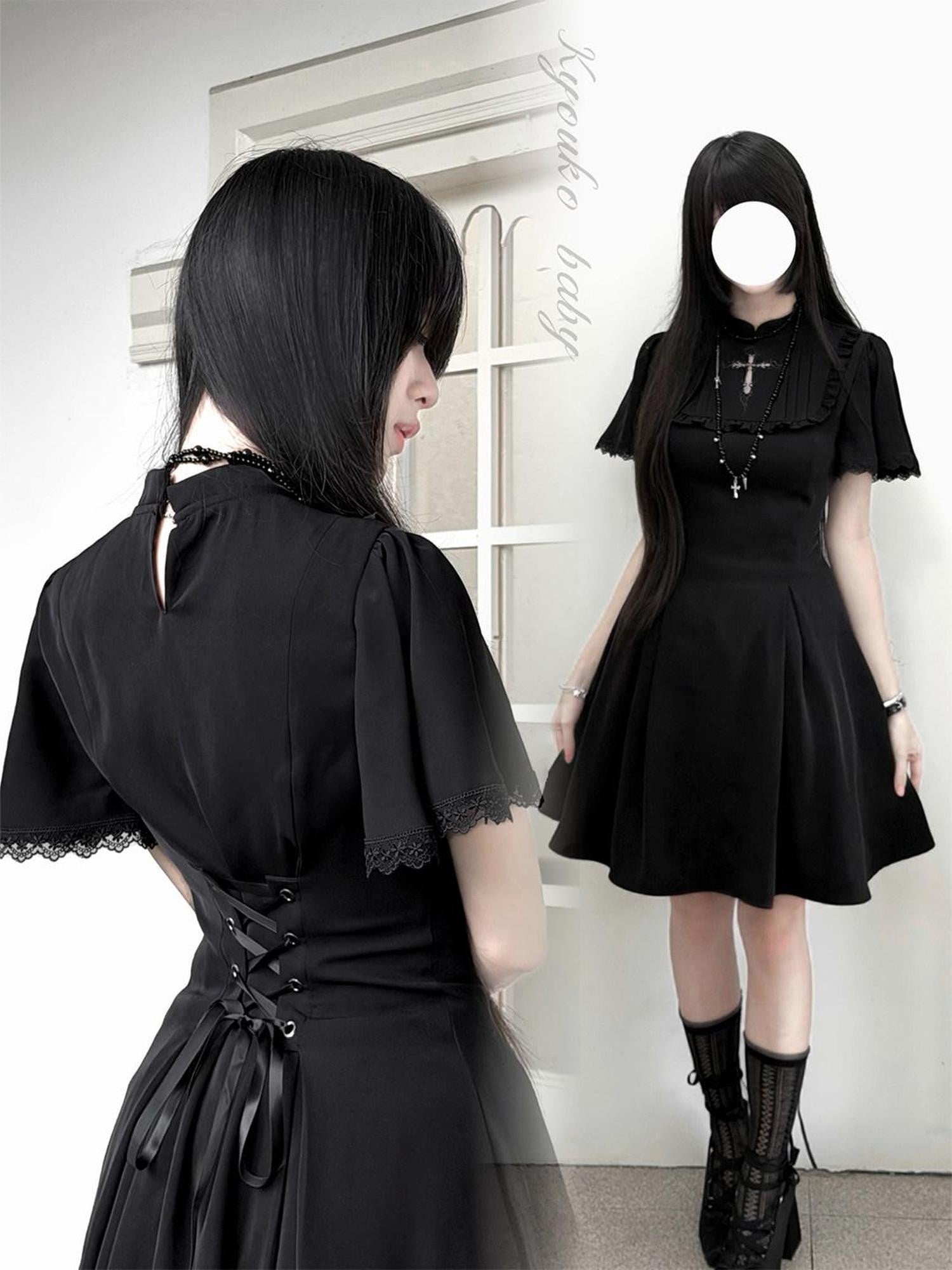 Kyouko Baby Black Cross Gothic Original Design Women's Casual Midi Dresses