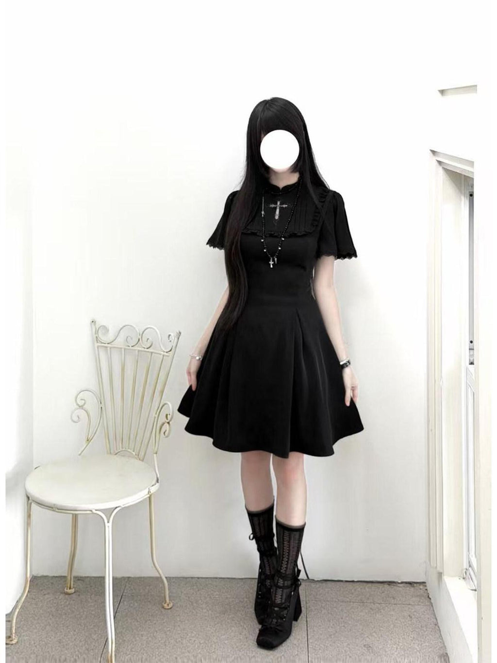 Kyouko Baby Black Cross Gothic Original Design Women's Casual Midi Dresses