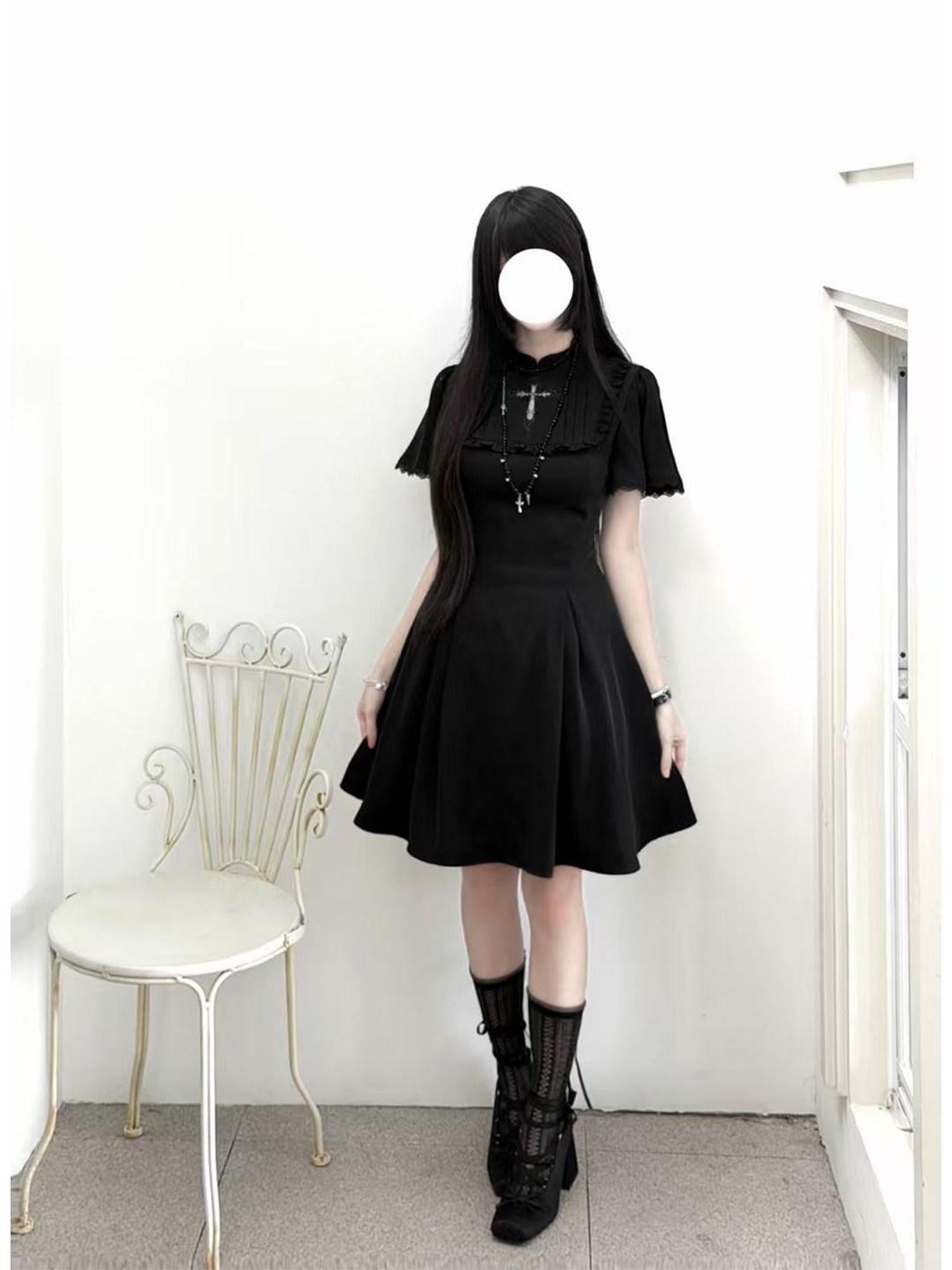 Kyouko Baby Black Cross Gothic Original Design Women's Casual Midi Dresses