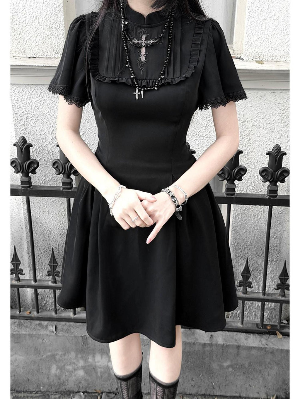 Kyouko Baby Black Cross Gothic Original Design Women's Casual Midi Dresses