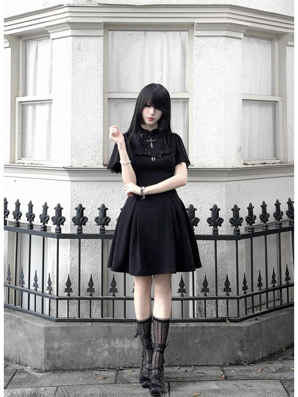 Kyouko Baby Black Cross Gothic Original Design Women's Casual Midi Dresses