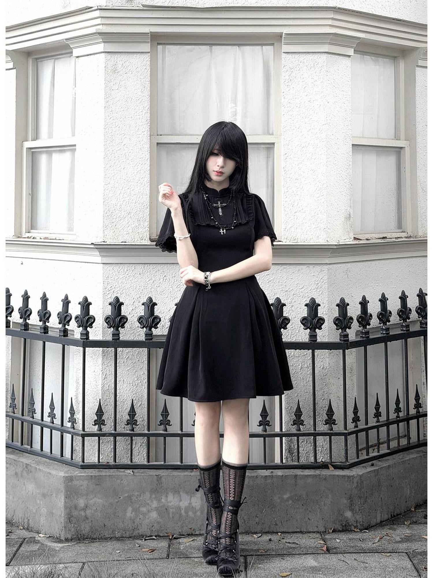 Kyouko Baby Black Cross Gothic Original Design Women's Casual Midi Dresses