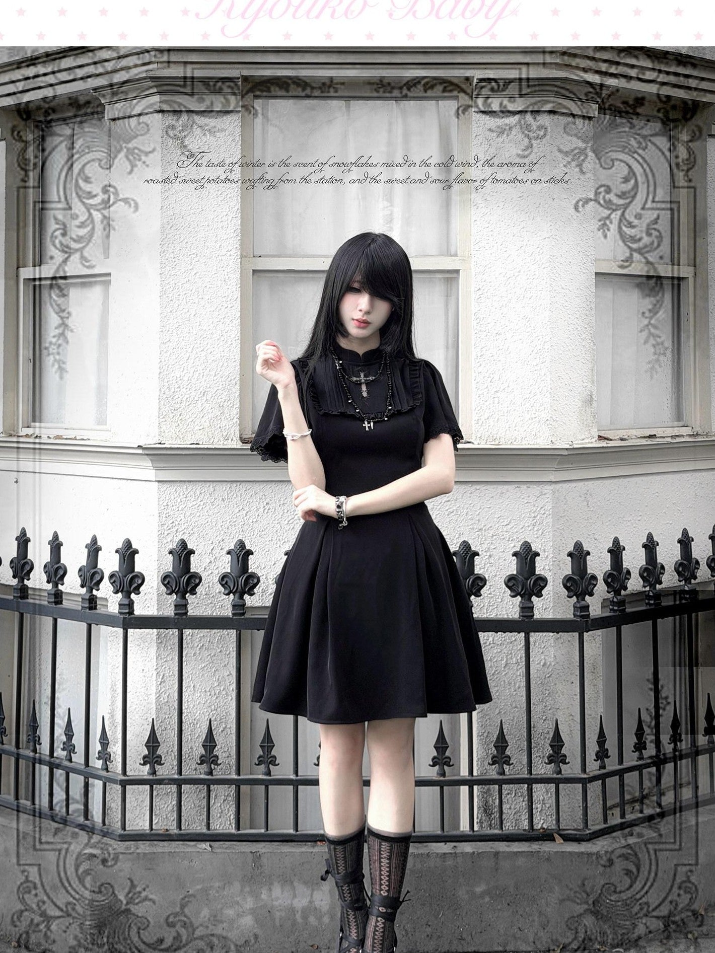 Kyouko Baby Black Cross Gothic Original Design Women's Casual Midi Dresses