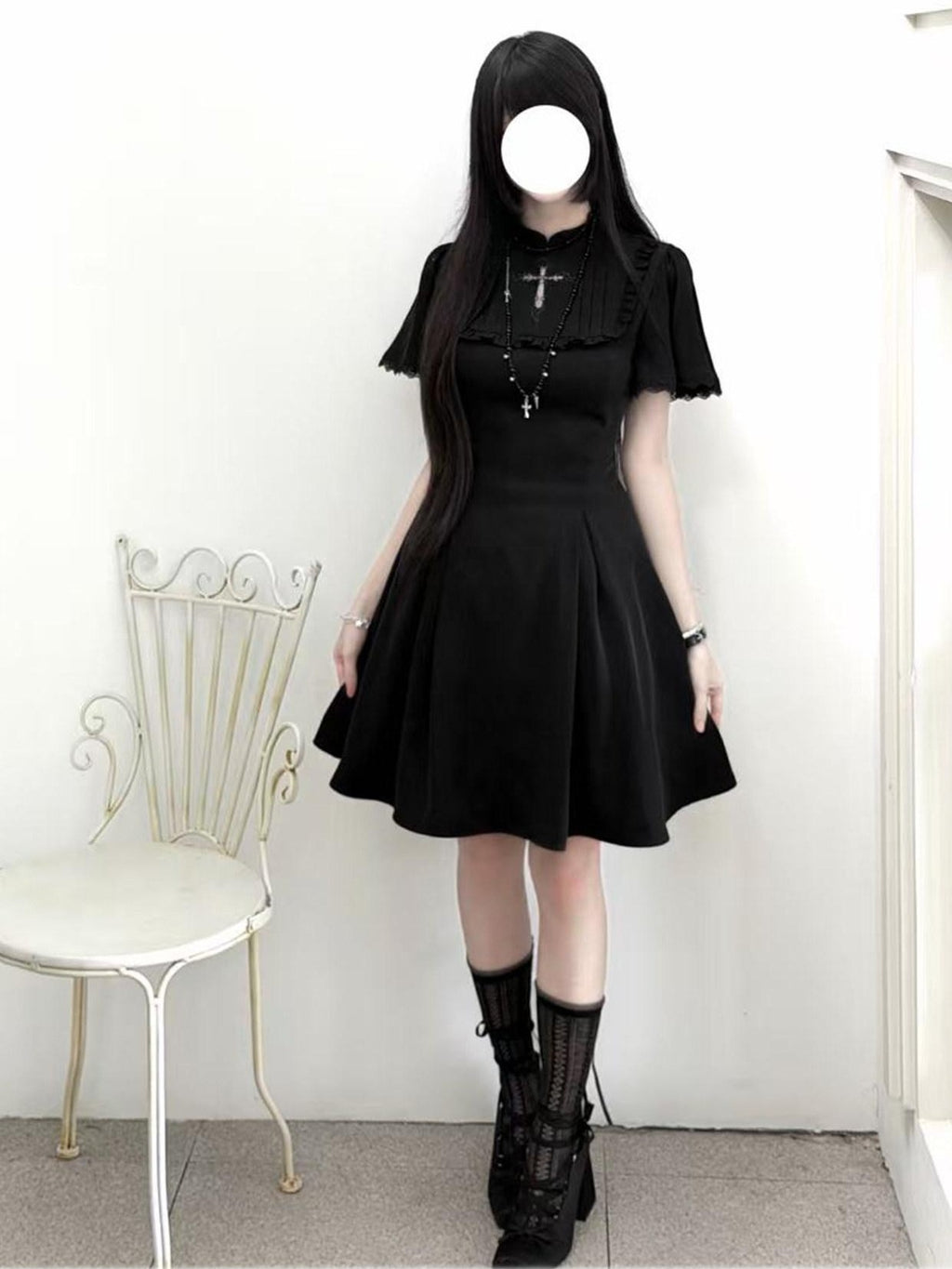Kyouko Baby Black Cross Gothic Original Design Women's Casual Midi Dresses