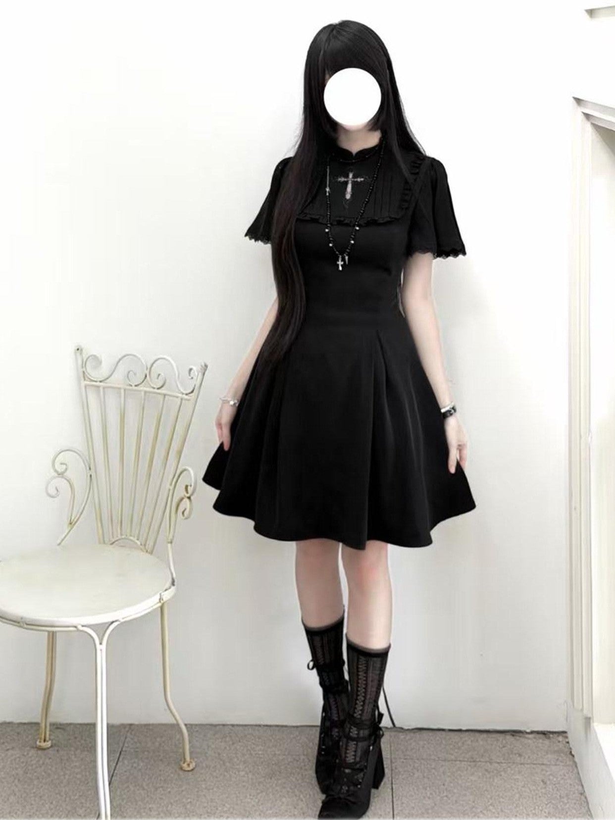 Kyouko Baby Black Cross Gothic Original Design Women's Casual Midi Dresses