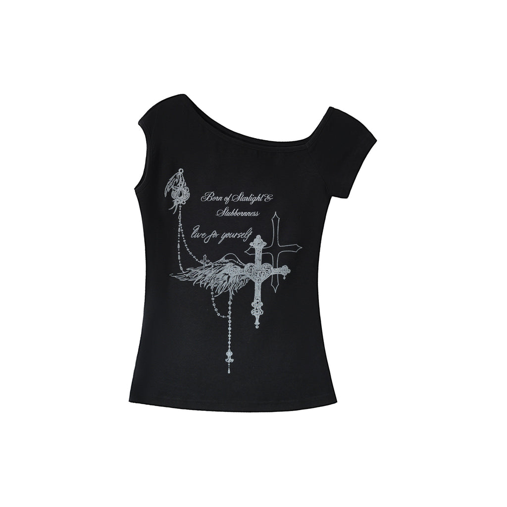 Kyouko_Baby_Black_Cross_Print_Off_Shoulder_Vintage_Women's_Slim_T-shirts_1051752524071_MISSTT