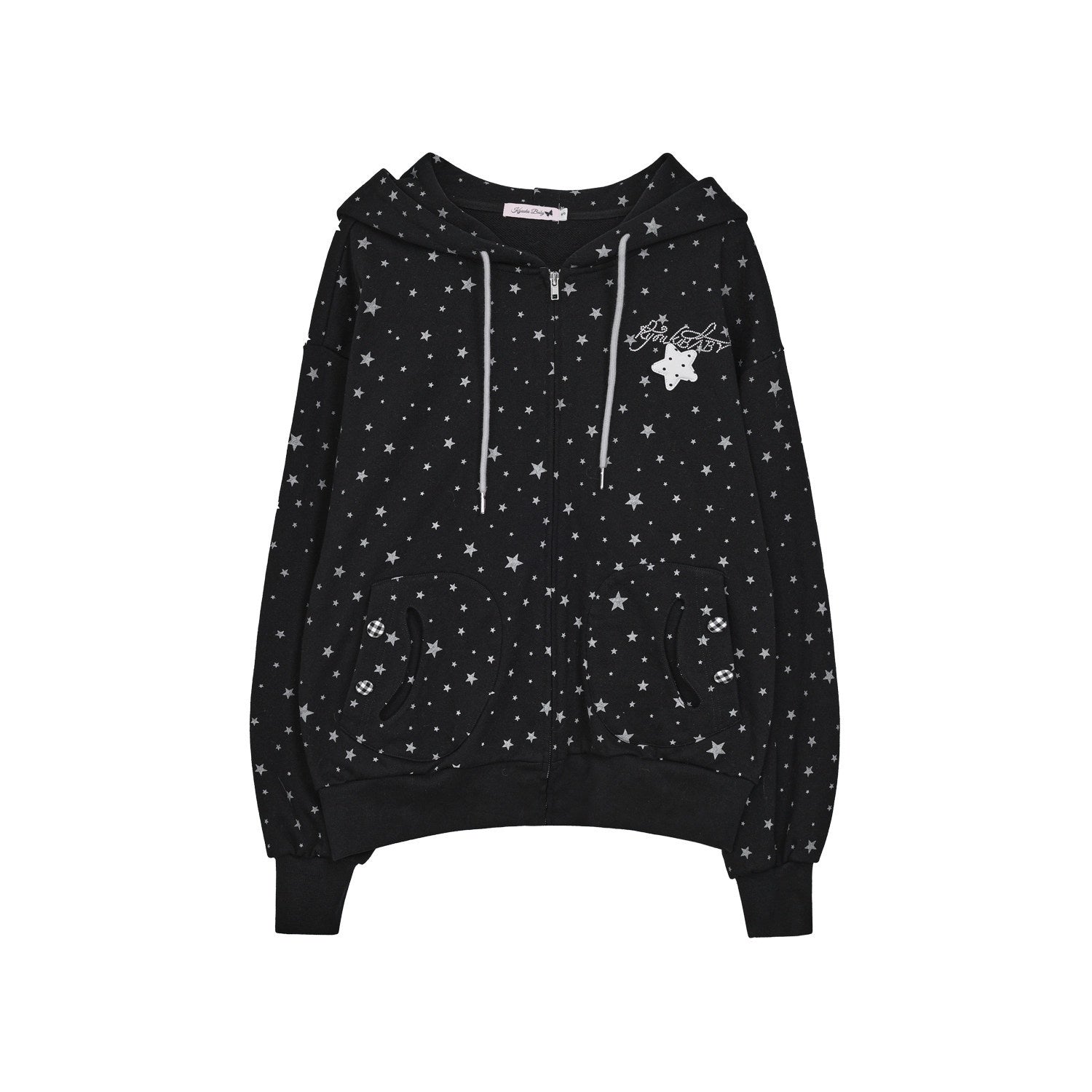 Kyouko_Baby_Black_Oversized_All_Over_Star_Print_Women's_Other_Material_Zip-up_Hoodies_990948806737_MISSTT
