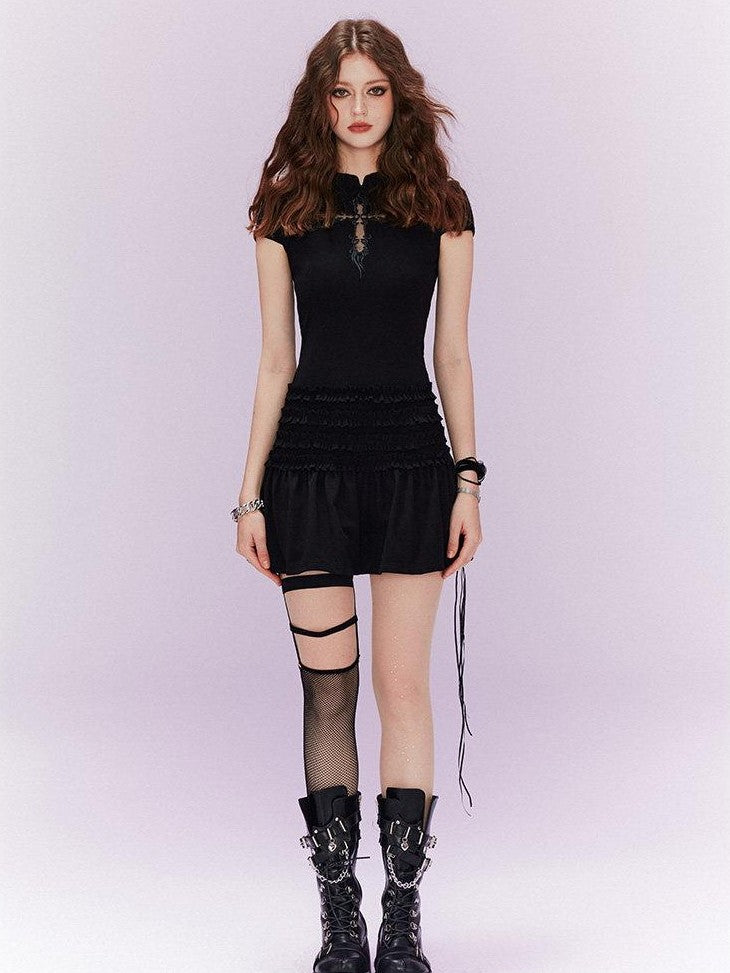 Kyouko Baby Black White Cross Gothic Fitted Slimming Women's Cheongsam Dresses