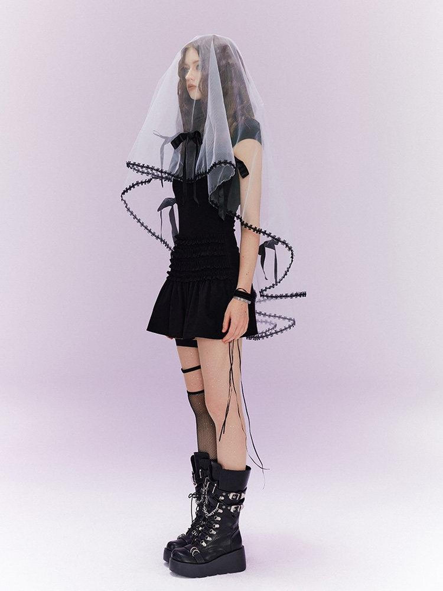 Kyouko Baby Black White Cross Gothic Fitted Slimming Women's Cheongsam Dresses