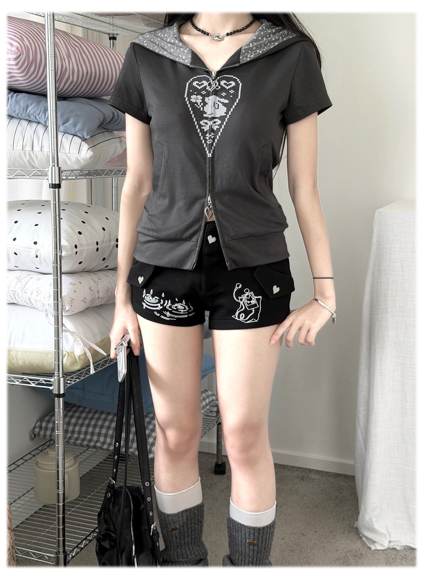 Kyouko_Baby_Cozy_Bunny_Ear_Hooded_Slim_Double_Zipper_Women's_Short_Sleeve_T-shirts_1054531441985_MISSTT