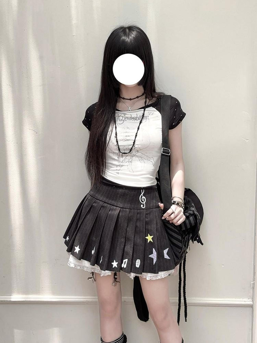 Kyouko Baby Digital Life Print Raglan Short Sleeve Women's Casual Top & Skirt Sets