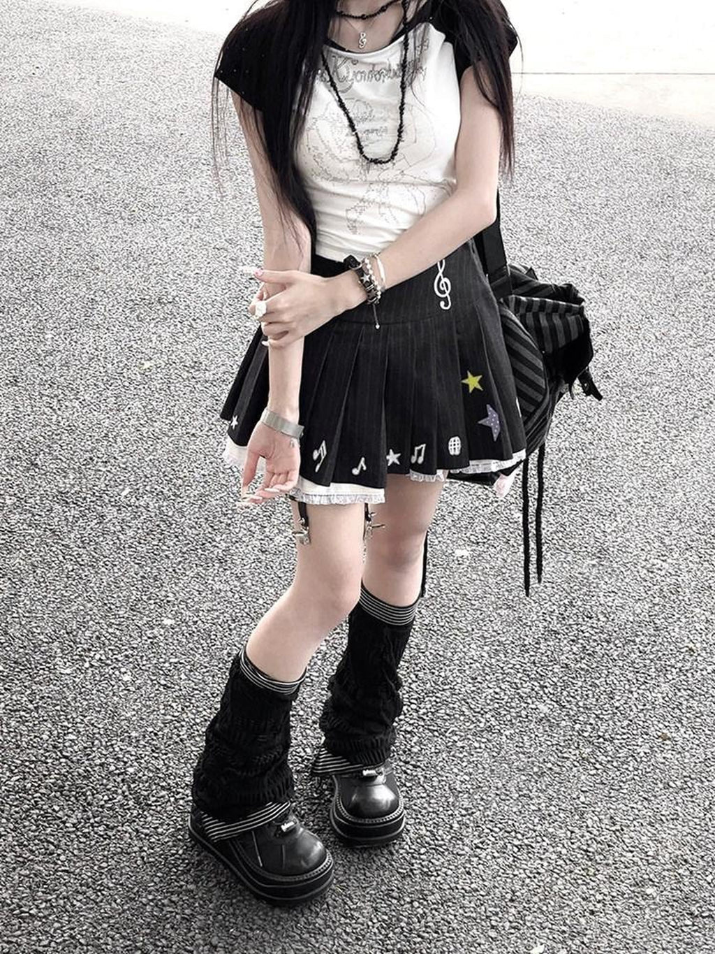Kyouko Baby Digital Life Print Raglan Short Sleeve Women's Casual Top & Skirt Sets