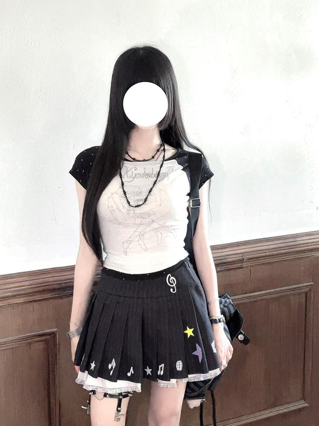 Kyouko Baby Digital Life Print Raglan Short Sleeve Women's Casual Top & Skirt Sets