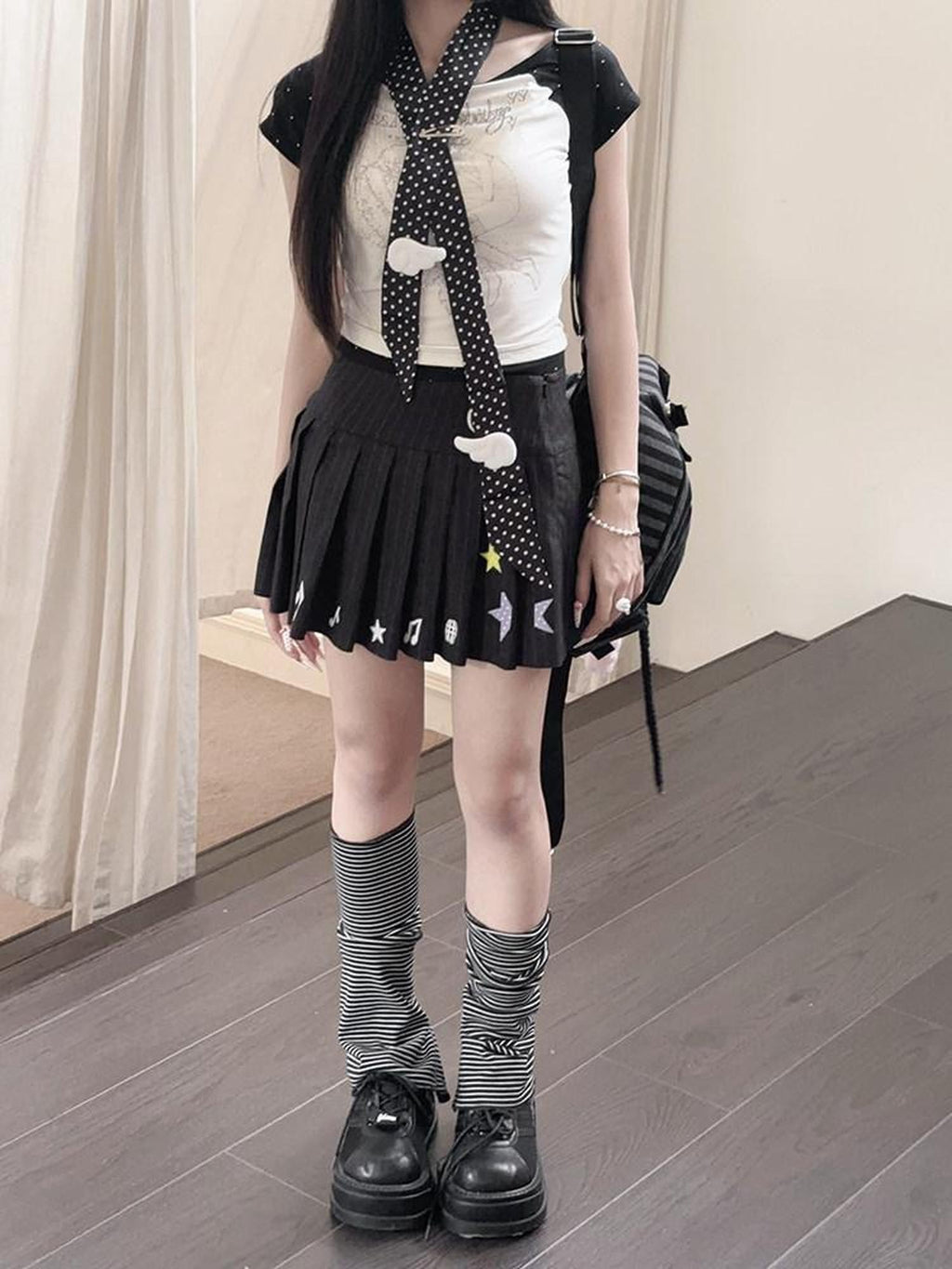 Kyouko Baby Digital Life Print Raglan Short Sleeve Women's Casual Top & Skirt Sets