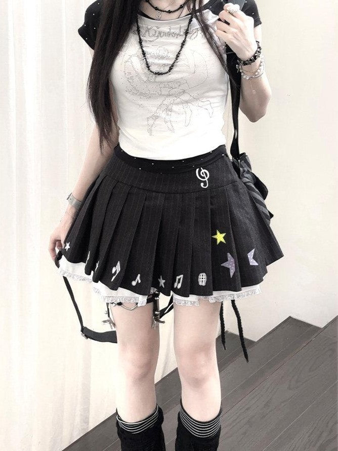 Kyouko Baby Digital Life Print Raglan Short Sleeve Women's Casual Top & Skirt Sets