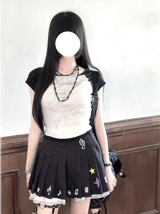 Kyouko Baby Digital Life Print Raglan Short Sleeve Women's Casual Top & Skirt Sets