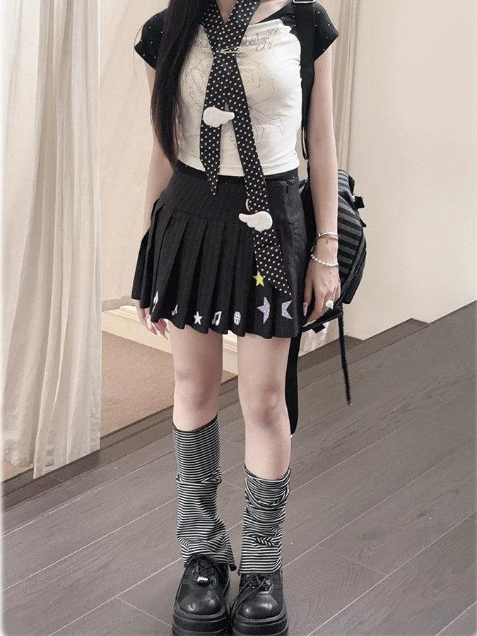 Kyouko Baby Digital Life Print Raglan Short Sleeve Women's Casual Top & Skirt Sets
