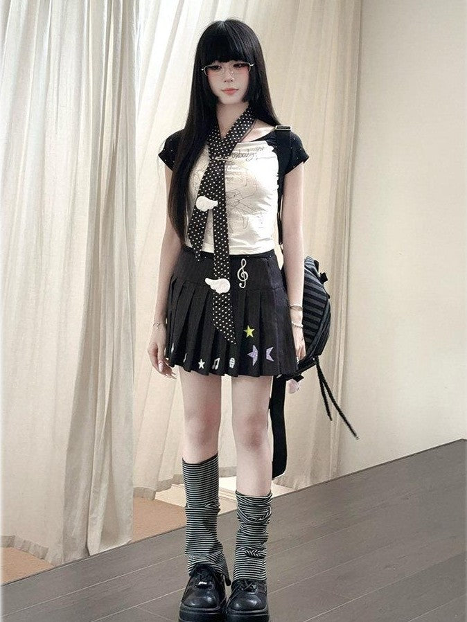Kyouko Baby Digital Life Print Raglan Short Sleeve Women's Casual Top & Skirt Sets