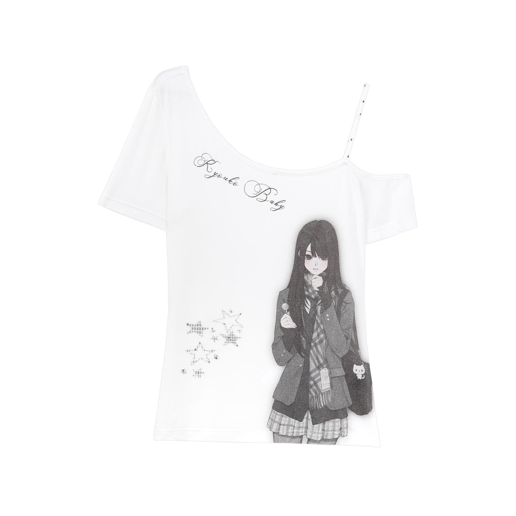 Kyouko_Baby_Doll_Print_One_Shoulder_Slim_Women's_Casual_Top_&_Shorts_Sets_1035328506454_MISSTT
