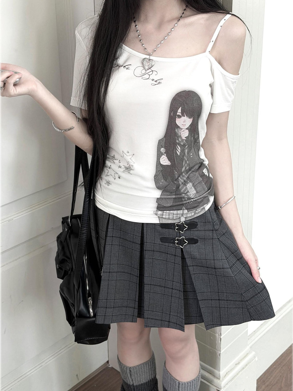 Kyouko Baby Doll Print One Shoulder Slim Women's Casual Top & Shorts Sets