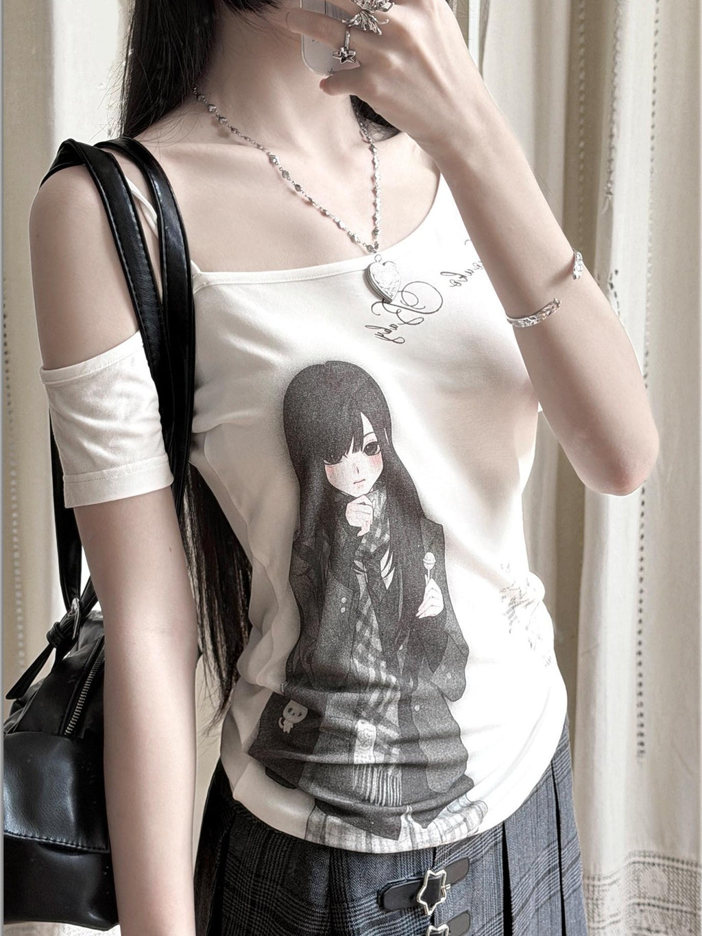 Kyouko Baby Doll Print One Shoulder Slim Women's Casual Top & Shorts Sets
