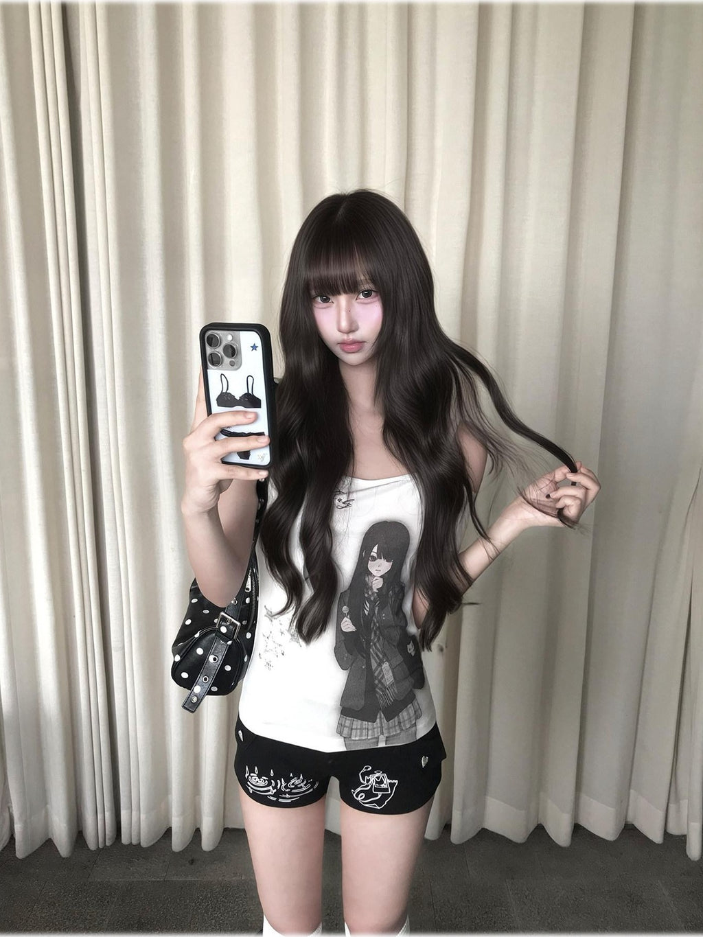 Kyouko Baby Doll Print One Shoulder Slim Women's Casual Top & Shorts Sets