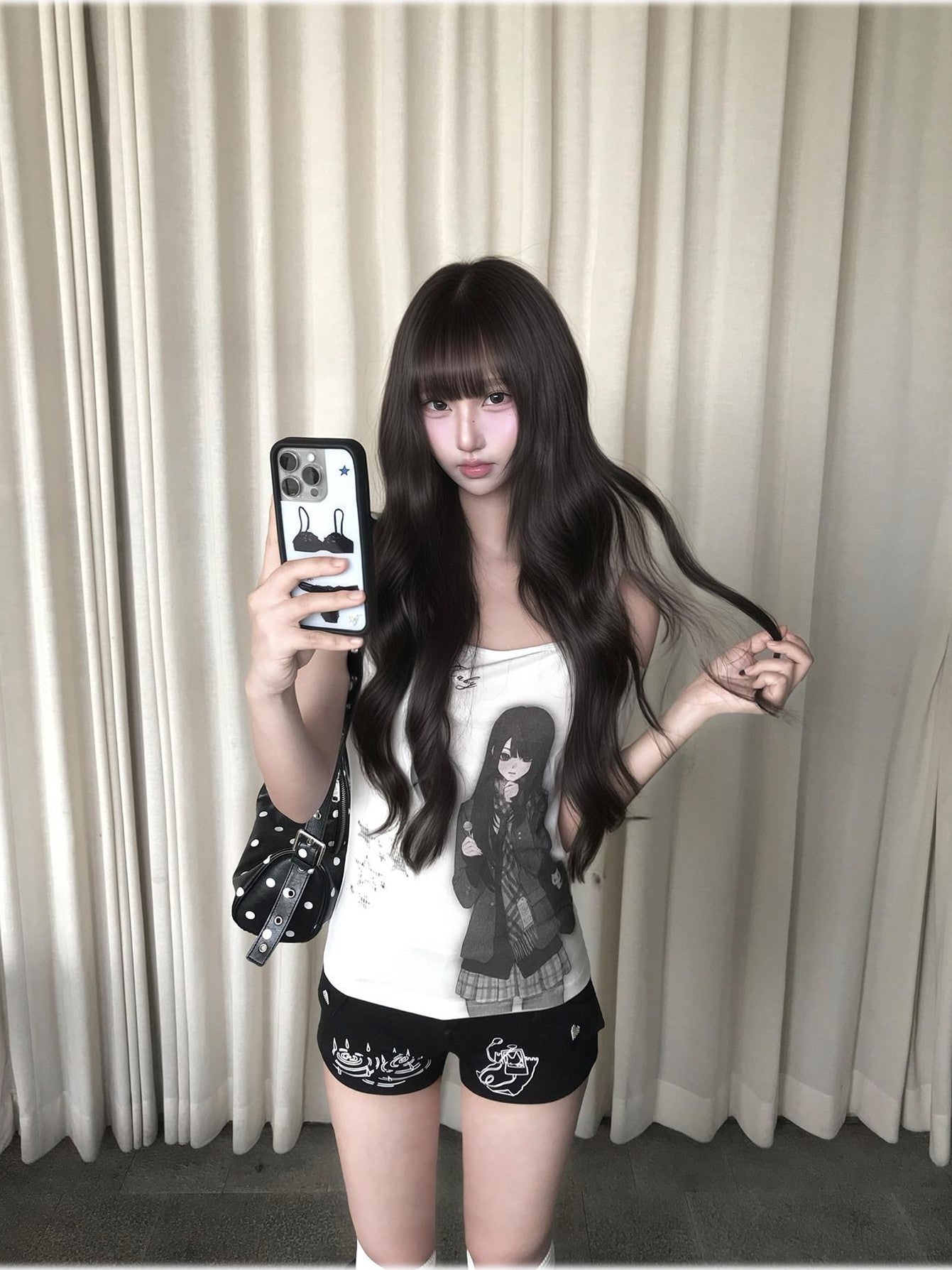 Kyouko Baby Doll Print One Shoulder Slim Women's Casual Top & Shorts Sets