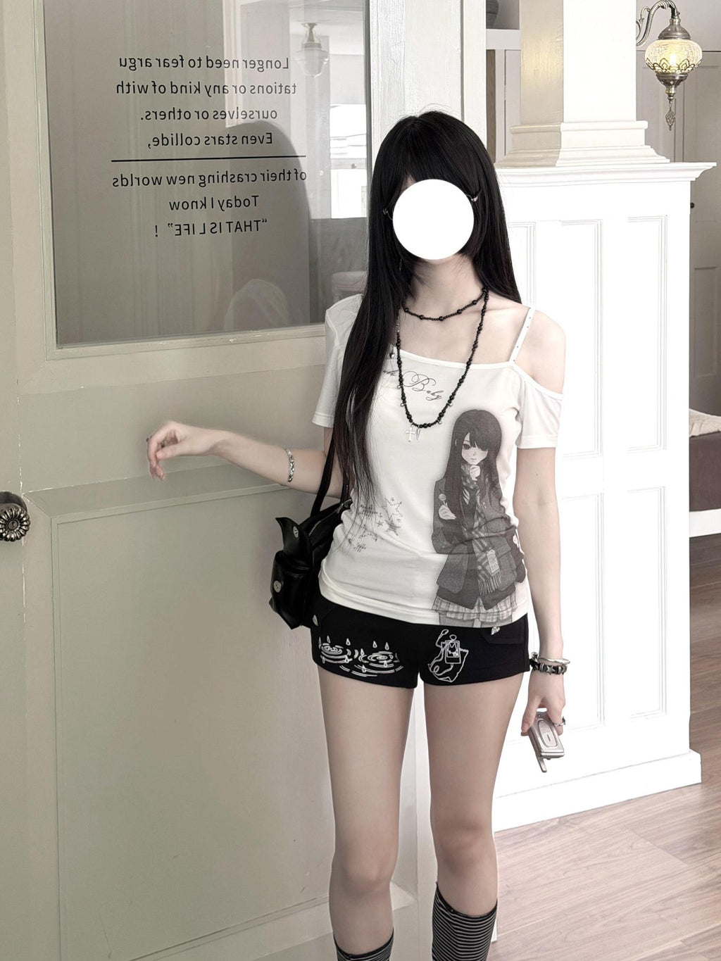 Kyouko Baby Doll Print One Shoulder Slim Women's Casual Top & Shorts Sets