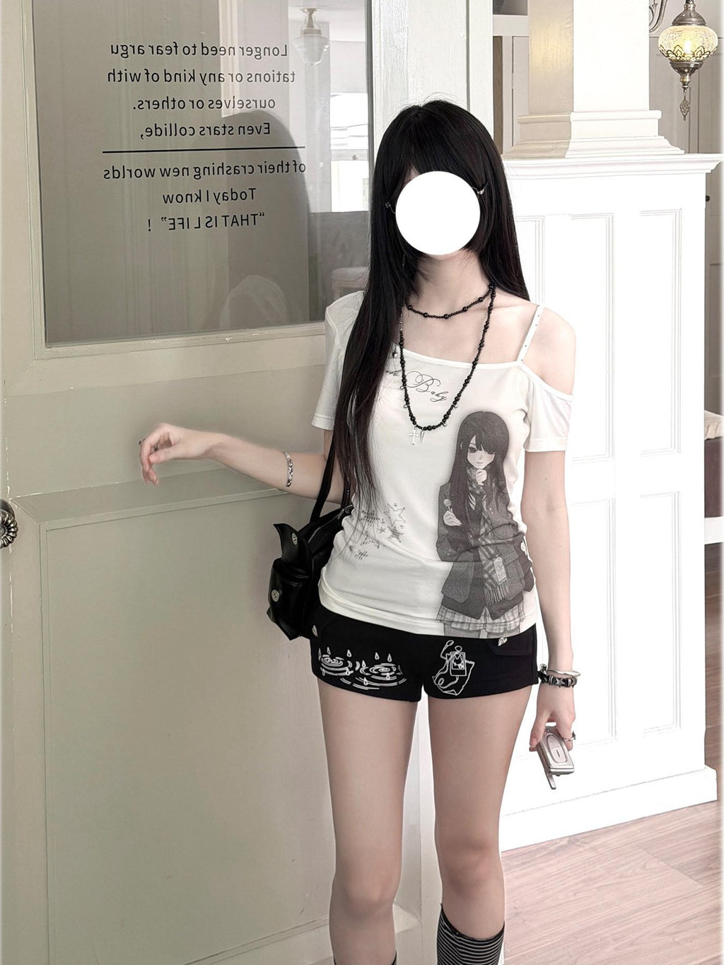 Kyouko Baby Doll Print One Shoulder Slim Women's Casual Top & Shorts Sets