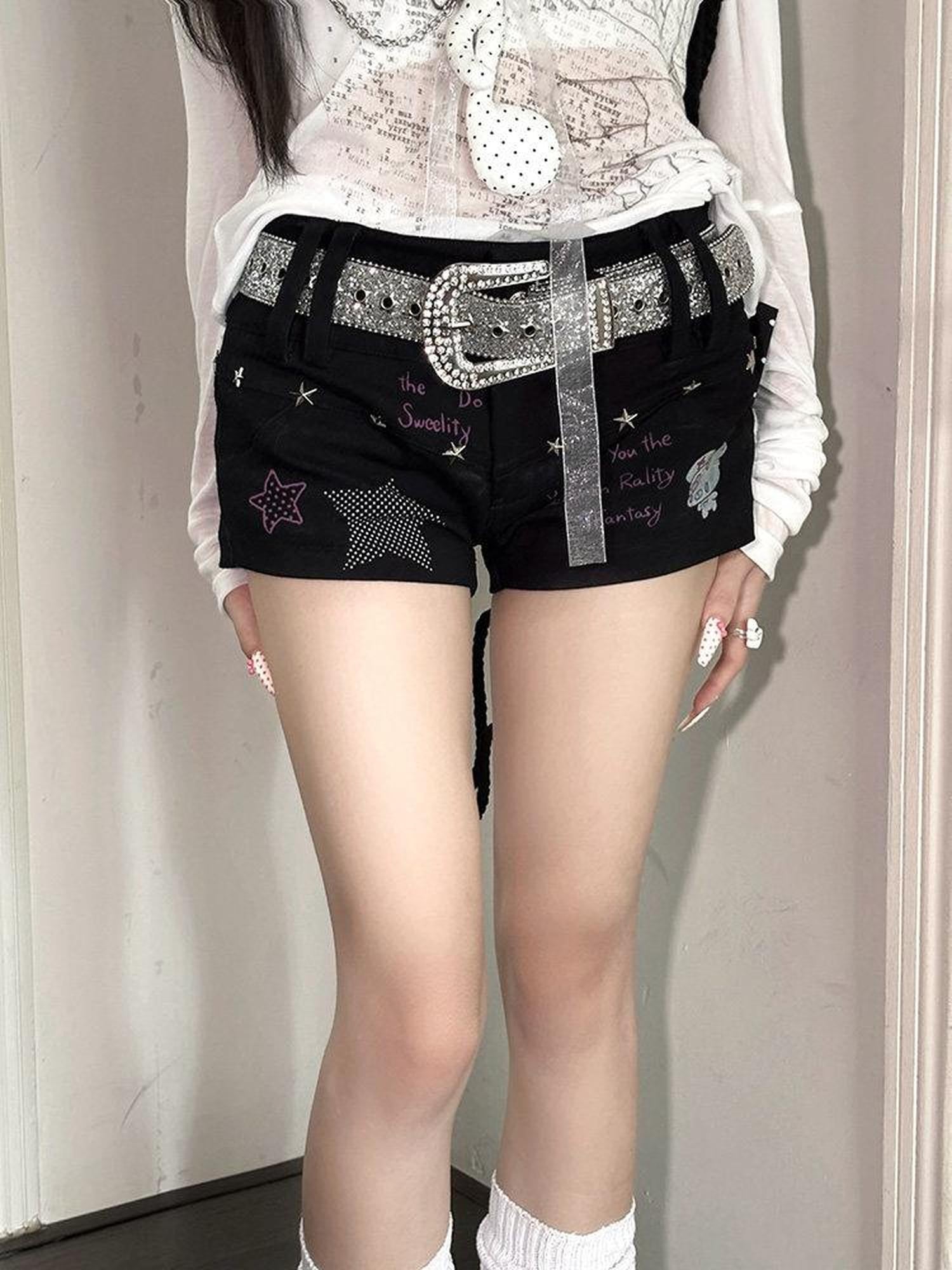 Kyouko Baby Graffiti Print High Waist Straight Leg Women's Other Material Hot Pants
