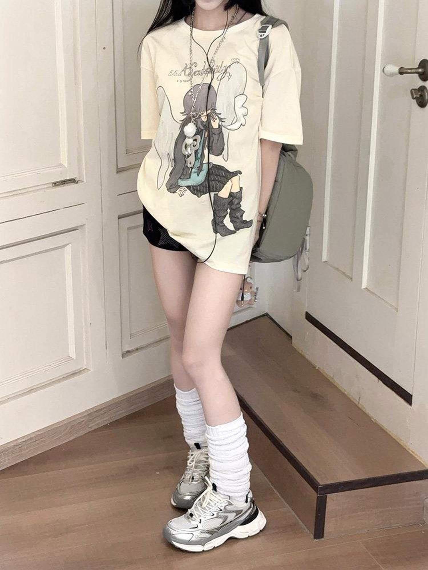 Kyouko Baby Graffiti Print High Waist Straight Leg Women's Other Material Hot Pants