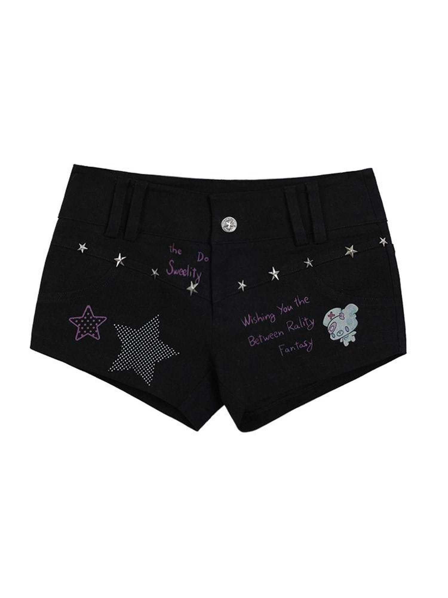 Kyouko Baby Graffiti Print High Waist Straight Leg Women's Other Material Hot Pants