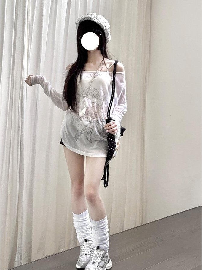 Kyouko Baby Graffiti Print High Waist Straight Leg Women's Other Material Hot Pants
