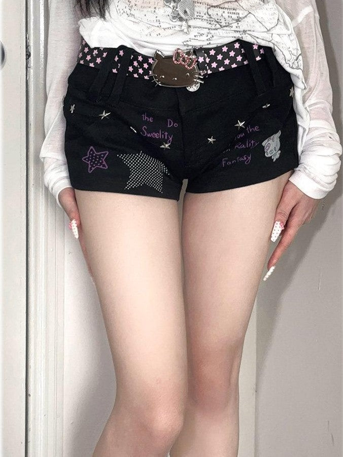 Kyouko Baby Graffiti Print High Waist Straight Leg Women's Other Material Hot Pants