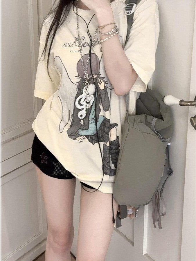 Kyouko Baby Graffiti Print High Waist Straight Leg Women's Other Material Hot Pants