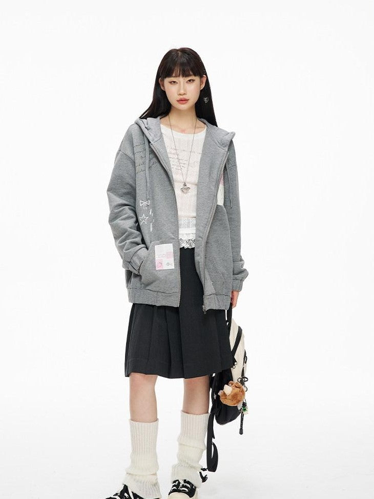 Kyouko Baby Gray Girl Aesthetic Oversized Loose Short Cropped Hem Women's Zip-up Hoodies