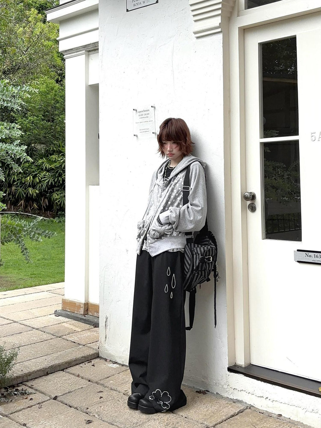 Kyouko Baby Gray Girl Raglan Sleeve Women's Long Black Pants Casual Top & Pants Sets