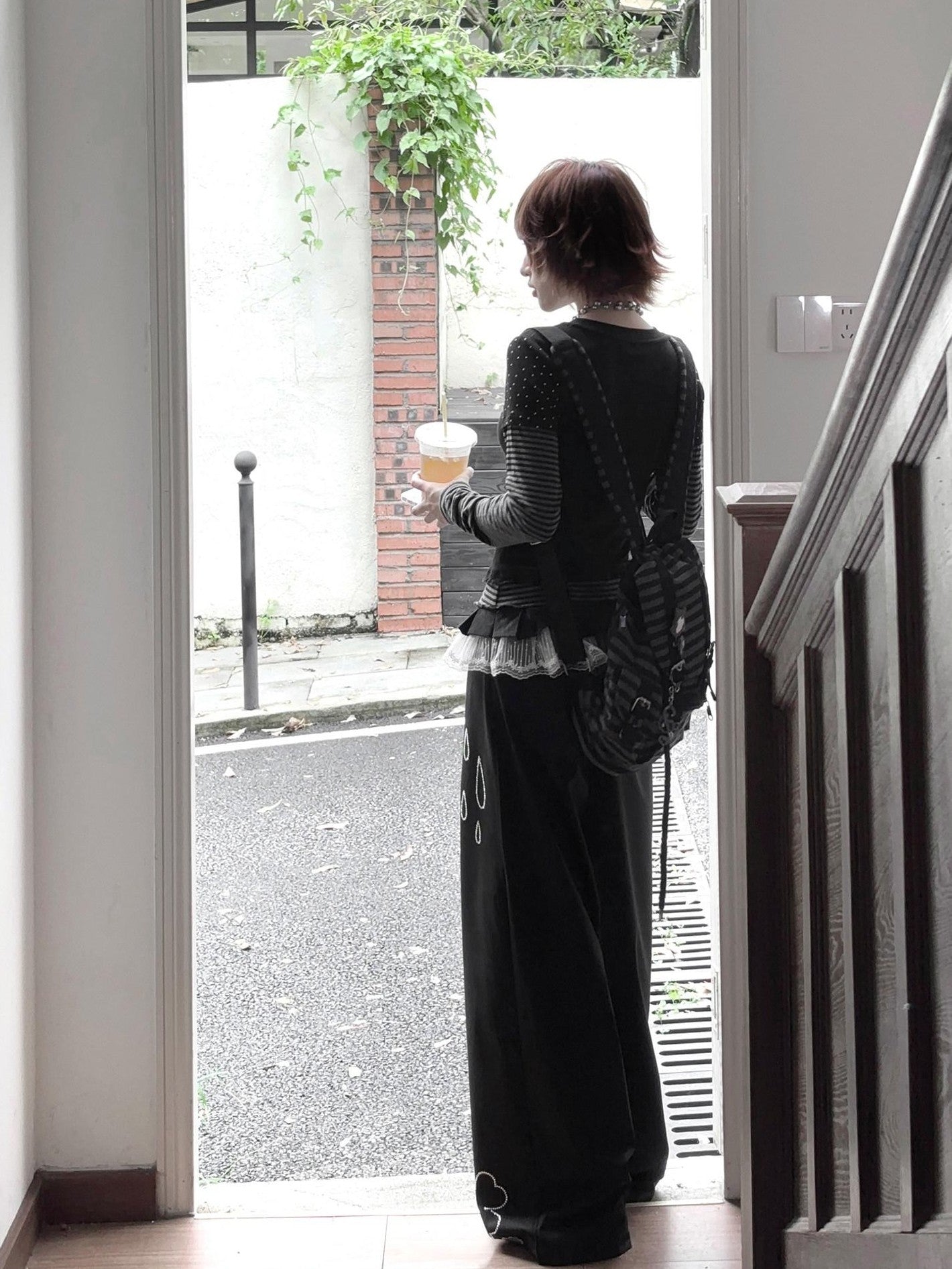 Kyouko Baby Gray Girl Raglan Sleeve Women's Long Black Pants Casual Top & Pants Sets