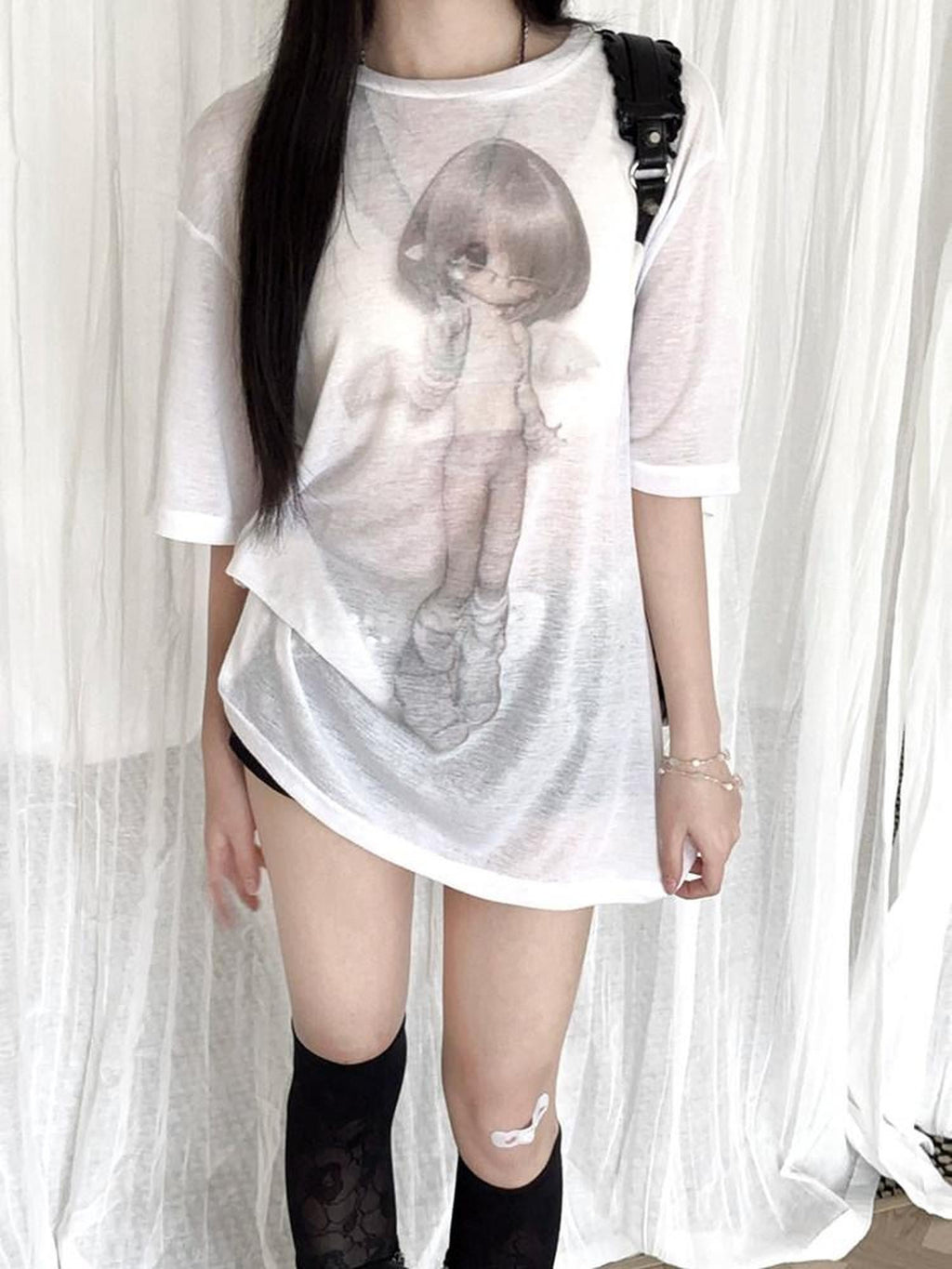 Kyouko Baby Gray White Angel Two Tone Sheer Bjd Women's Oversized T-shirts