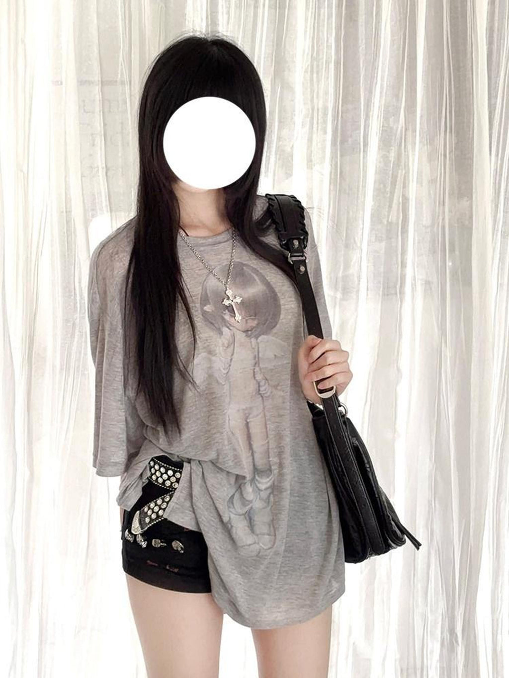 Kyouko Baby Gray White Angel Two Tone Sheer Bjd Women's Oversized T-shirts