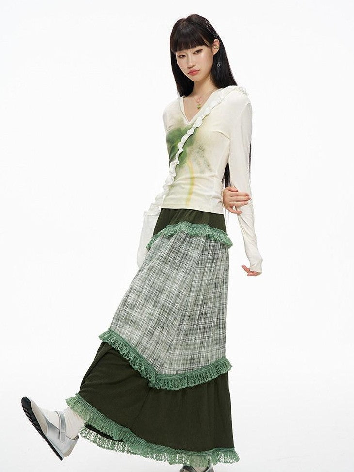 Kyouko Baby Honey Clover Printed Spliced Long Sleeve Top Skirt Women's Matching Skirt Sets