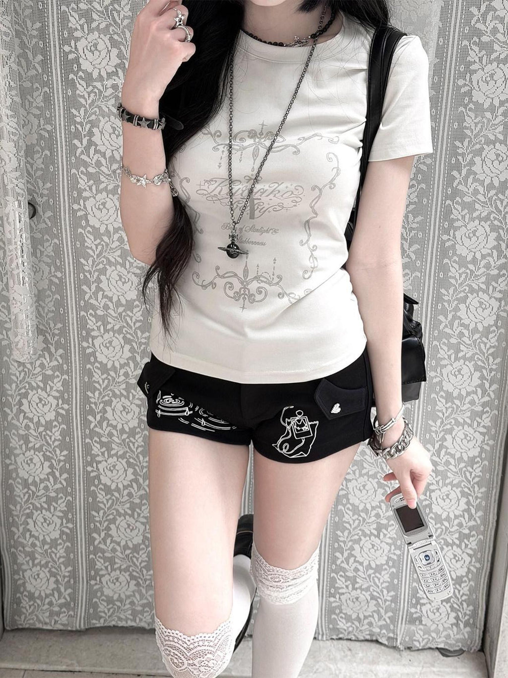 Kyouko Baby Korean Girl Printed Crewneck Women's Lightweight Casual Top & Shorts Sets