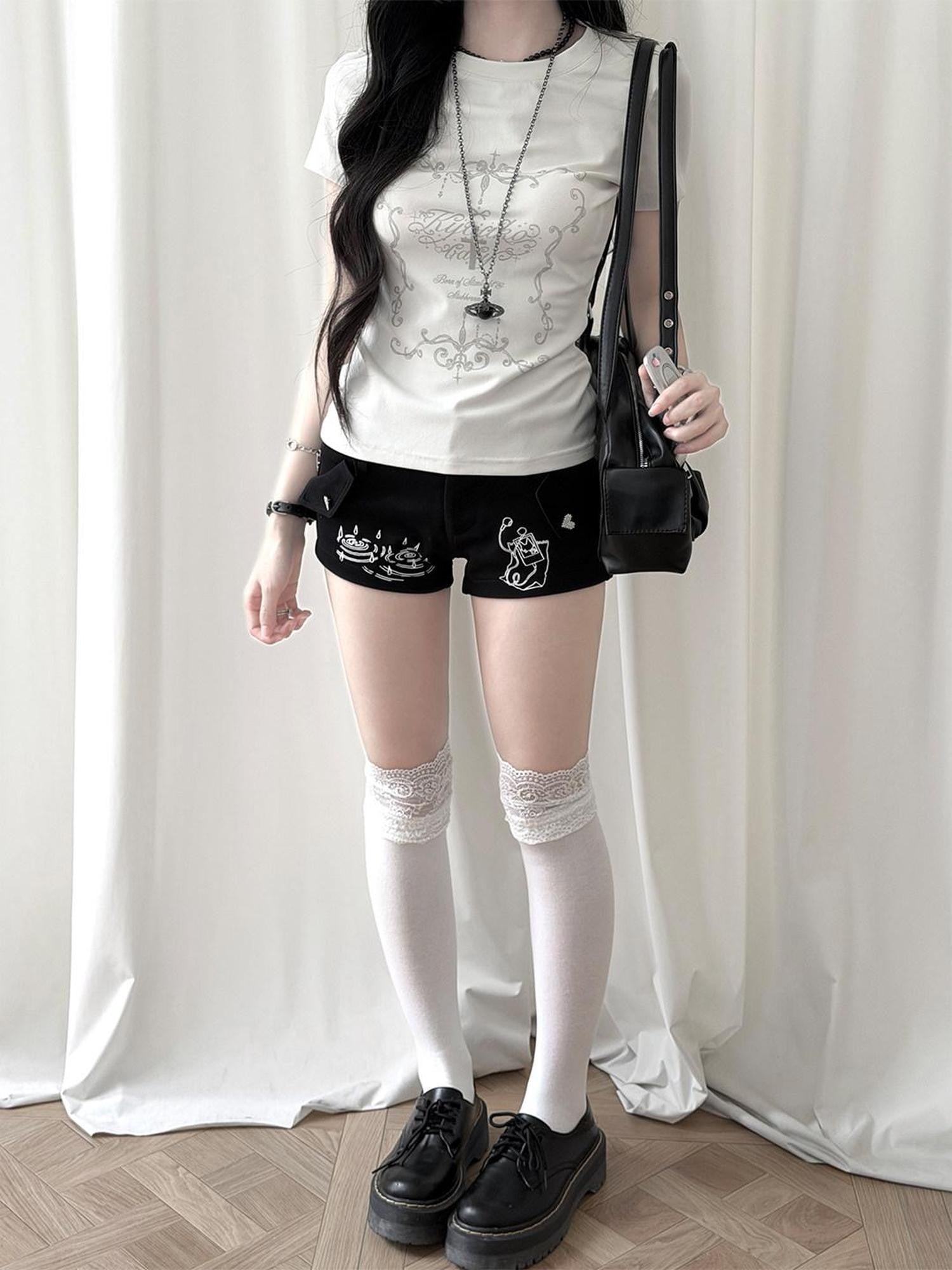 Kyouko Baby Korean Girl Printed Crewneck Women's Lightweight Casual Top & Shorts Sets