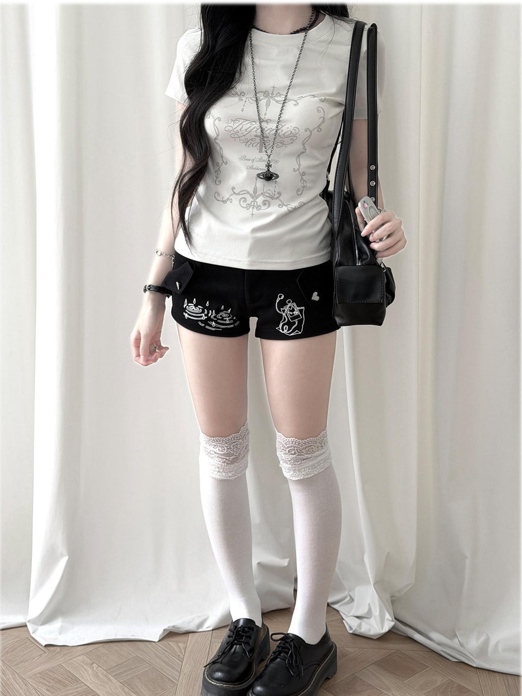 Kyouko Baby Korean Girl Printed Crewneck Women's Lightweight Casual Top & Shorts Sets