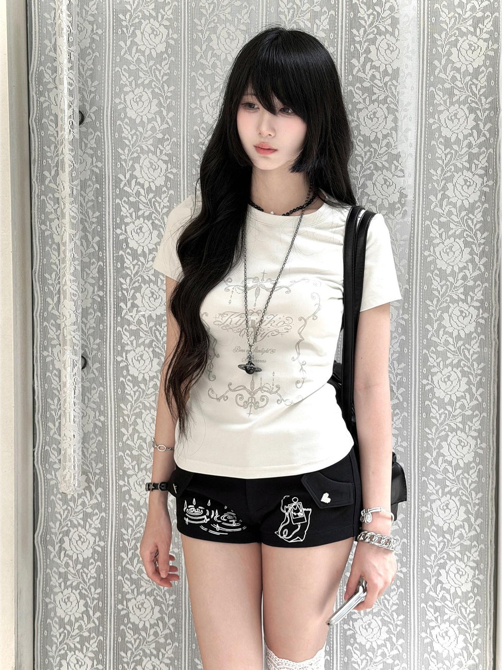 Kyouko Baby Korean Girl Printed Crewneck Women's Lightweight Casual Top & Shorts Sets