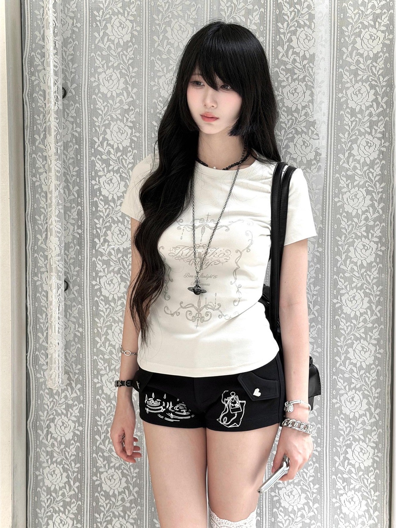Kyouko Baby Korean Girl Printed Crewneck Women's Lightweight Casual Top & Shorts Sets
