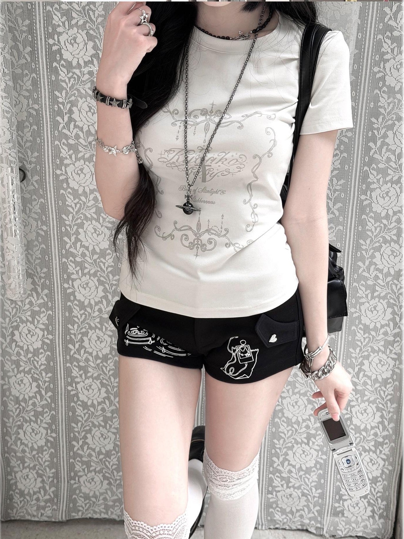 Kyouko Baby Korean Girl Printed Crewneck Women's Lightweight Casual Top & Shorts Sets
