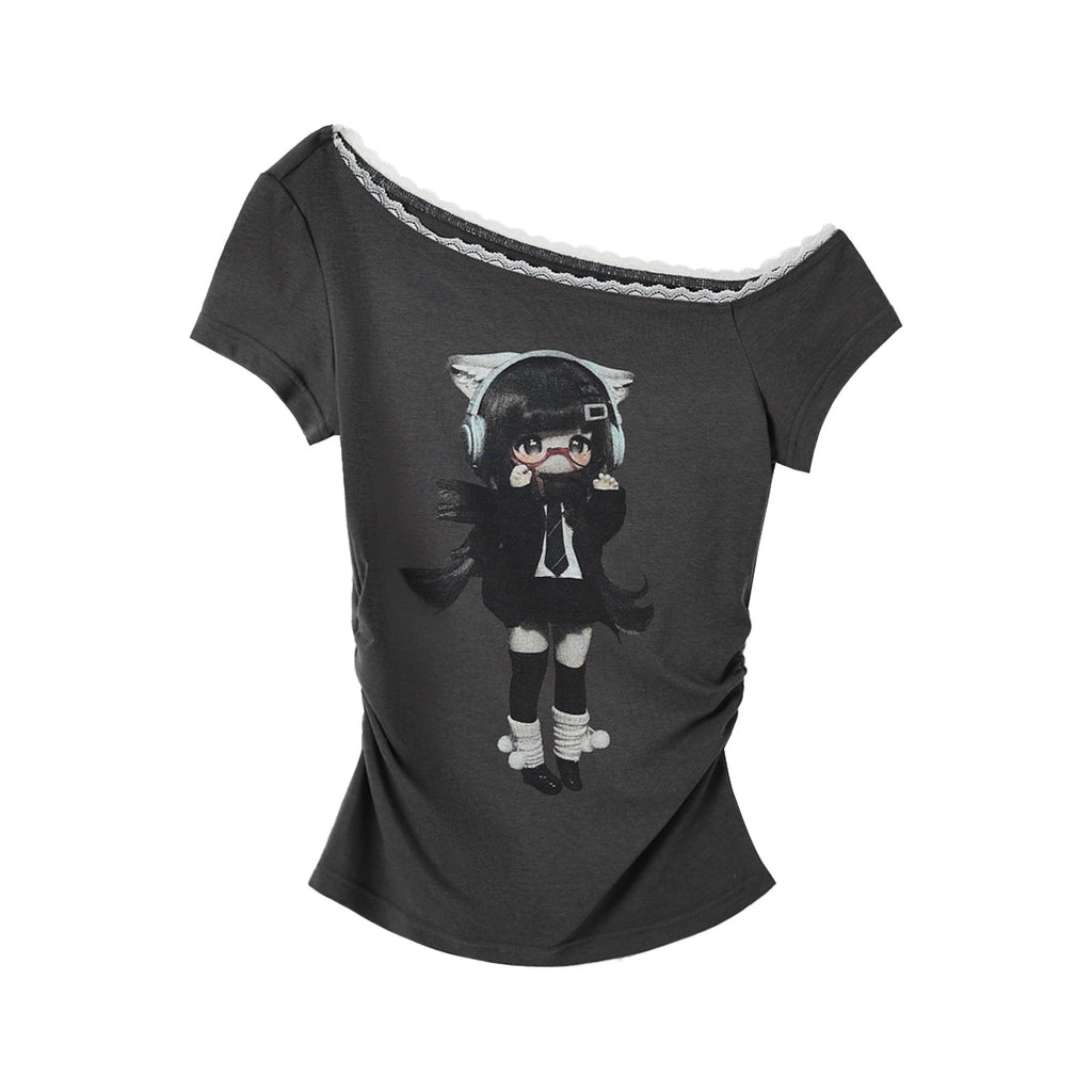 Kyouko_Baby_Lace_Splice_Print_Asymmetric_Shoulder_Women's_Off-shoulder_T-shirts_1067549471125_MISSTT